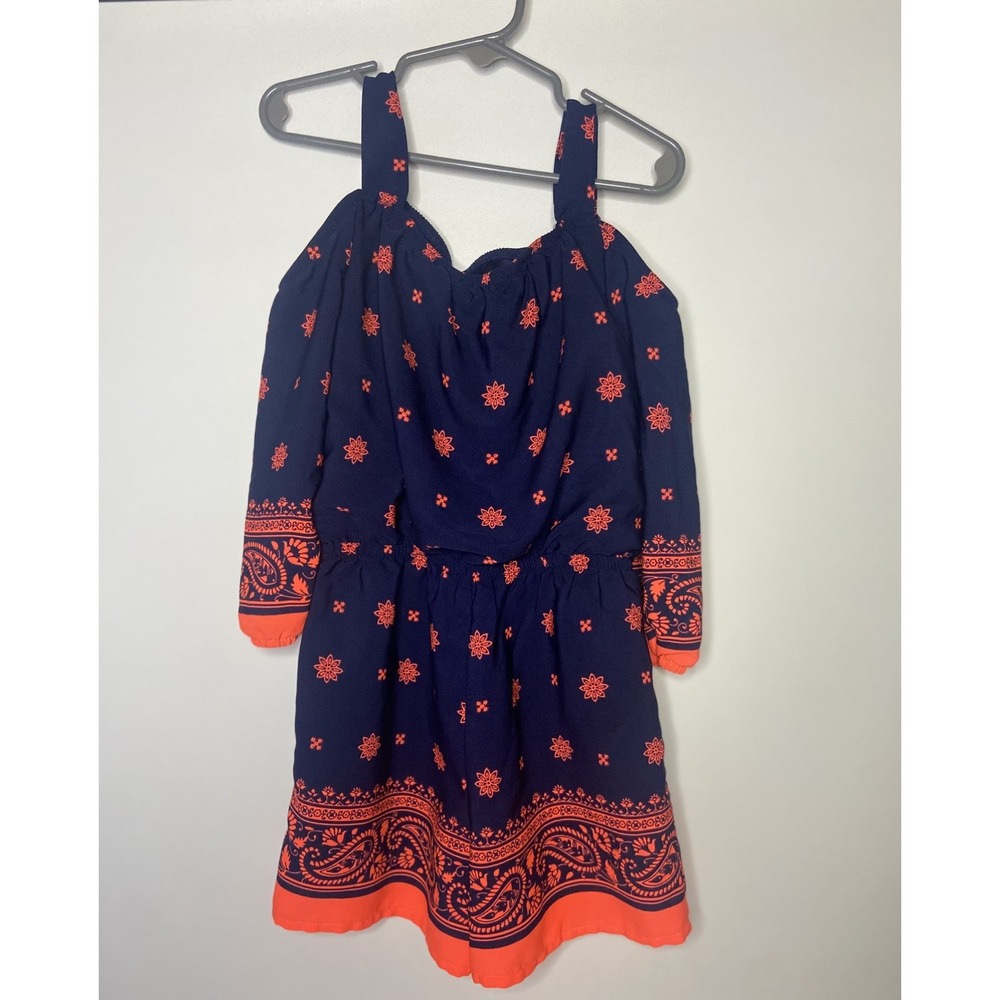 My Michelle Girls Romper‎ Cold Shoulder Floral Print Casual Blue Orange S - Picture 2 of 9